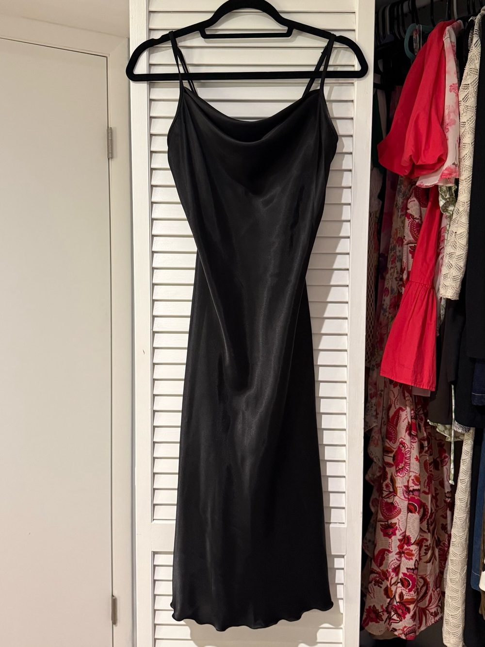Bebe Black Satin Slip Dress with Cowl Neck